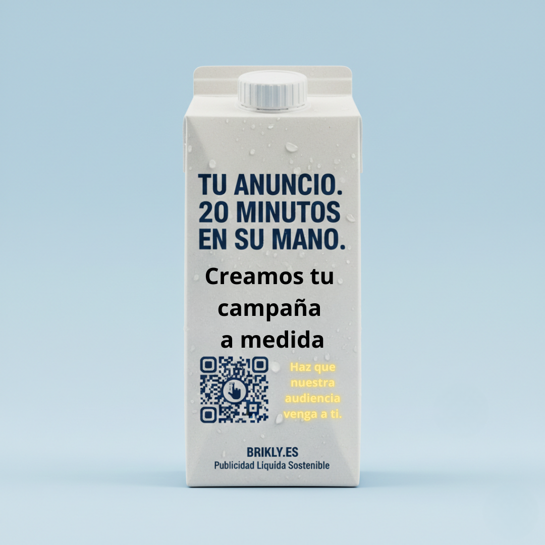 Envase tetrabrik Briklys con mensaje publicitario y código QR