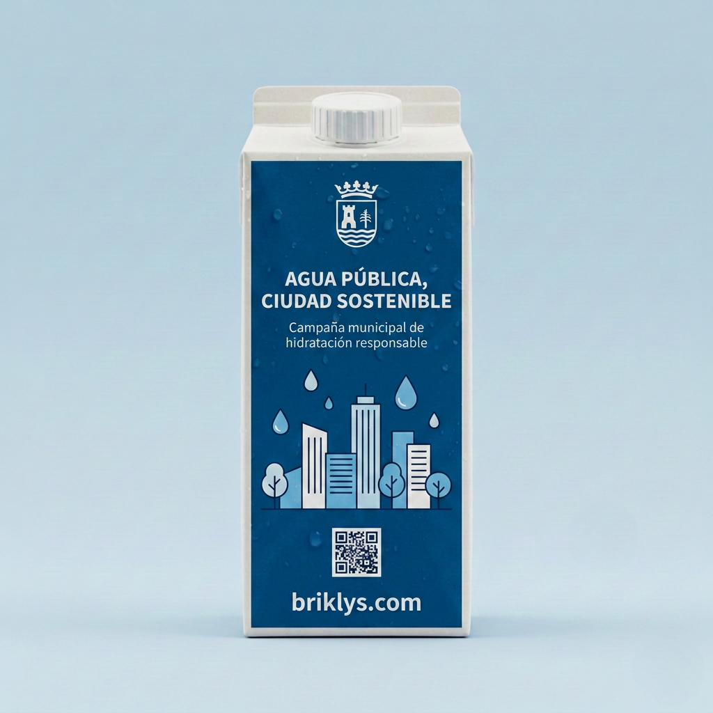 Envase tetrabrik Briklys con mensaje publicitario y código QR